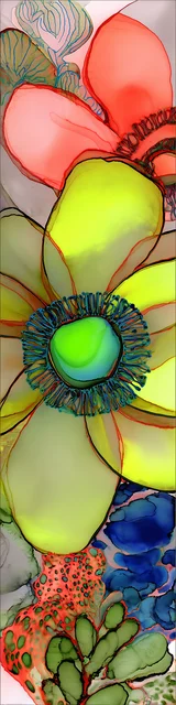 Free abstract flower art bookmark featuring neon yellow flower abstract art